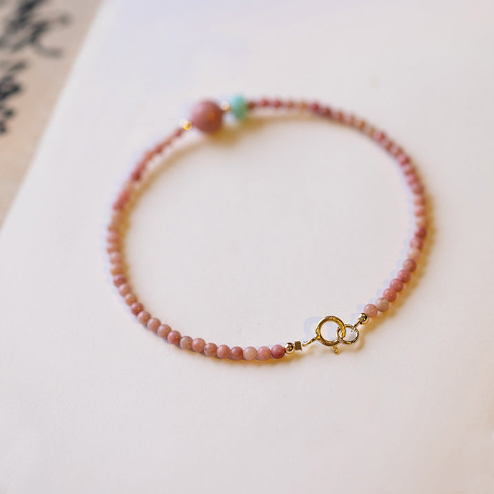 14K Gold Plated Natural Rhodonite Loving Energy Chain Bracelet - Fortune & Karma