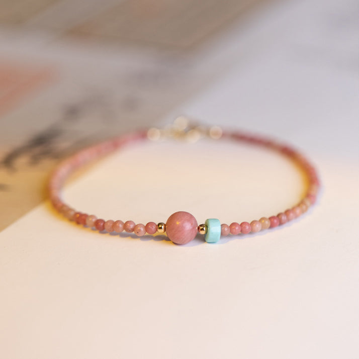 14K Gold Plated Natural Rhodonite Loving Energy Chain Bracelet - Fortune & Karma