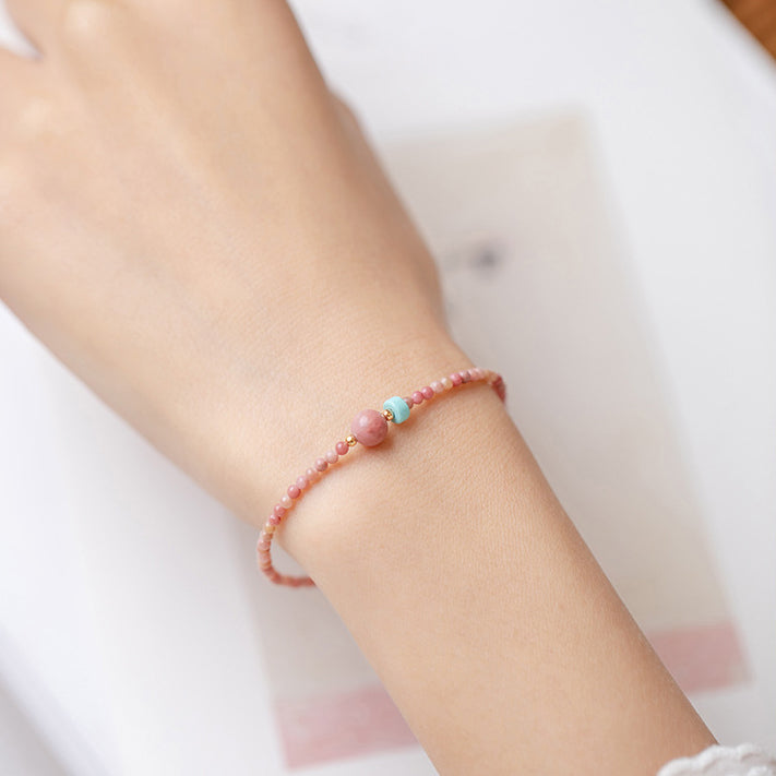 14K Gold Plated Natural Rhodonite Loving Energy Chain Bracelet - Fortune & Karma