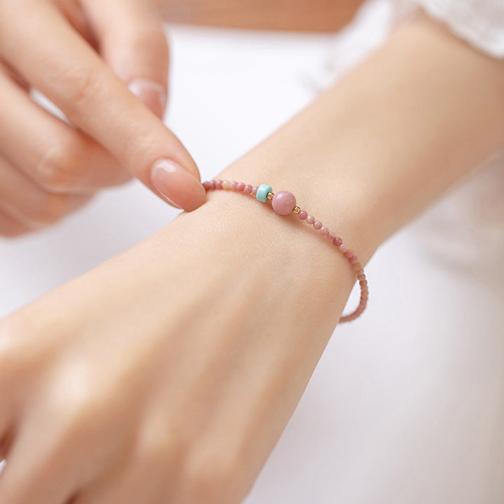 14K Gold Plated Natural Rhodonite Loving Energy Chain Bracelet - Fortune & Karma
