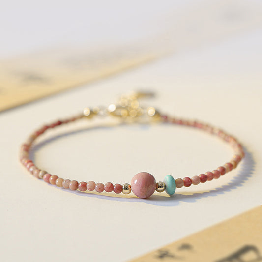 14K Gold Plated Natural Rhodonite Loving Energy Chain Bracelet - Fortune & Karma