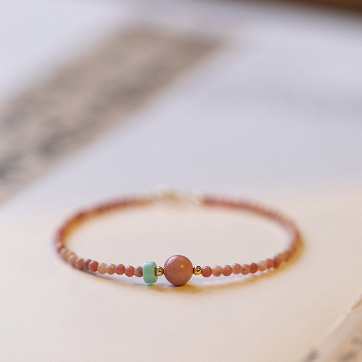 14K Gold Plated Natural Rhodonite Loving Energy Chain Bracelet - Fortune & Karma