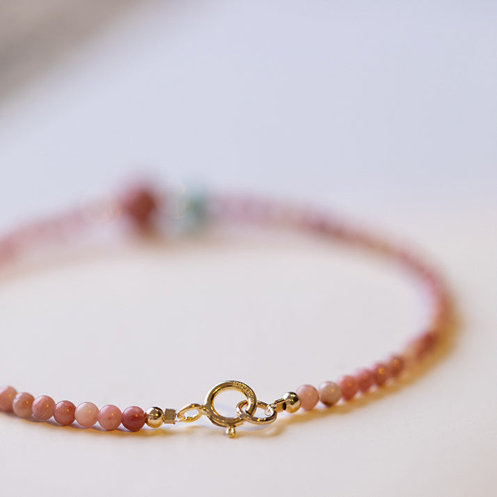 14K Gold Plated Natural Rhodonite Loving Energy Chain Bracelet - Fortune & Karma