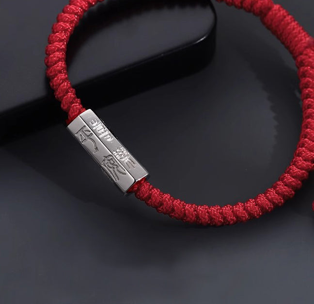 925 Sterling Silver Letter Engraving Blessing String Bracelet - Fortune & Karma