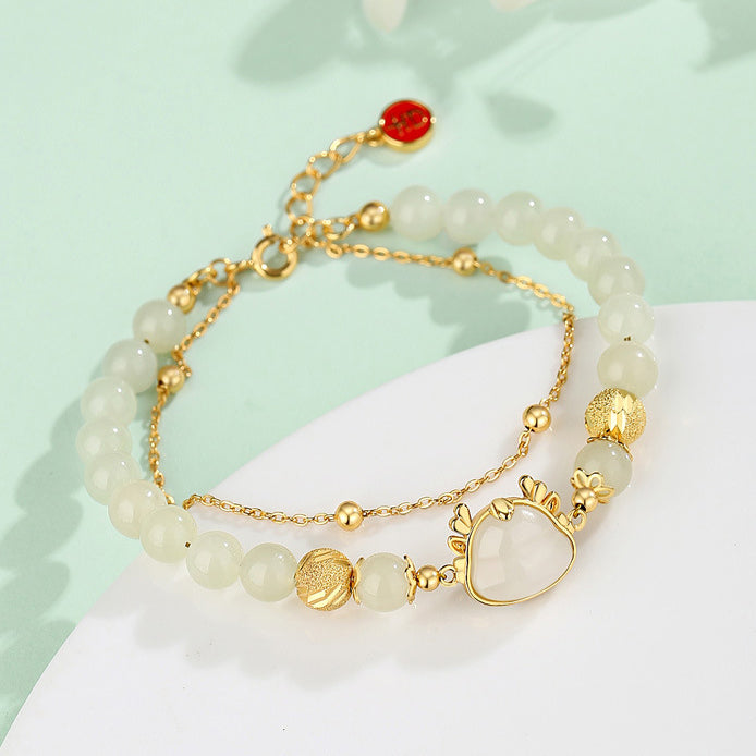 925 Sterling Silver Year Of The Dragon Natural Hetian Jade Auspicious Charm Success Bracelet - Fortune & Karma