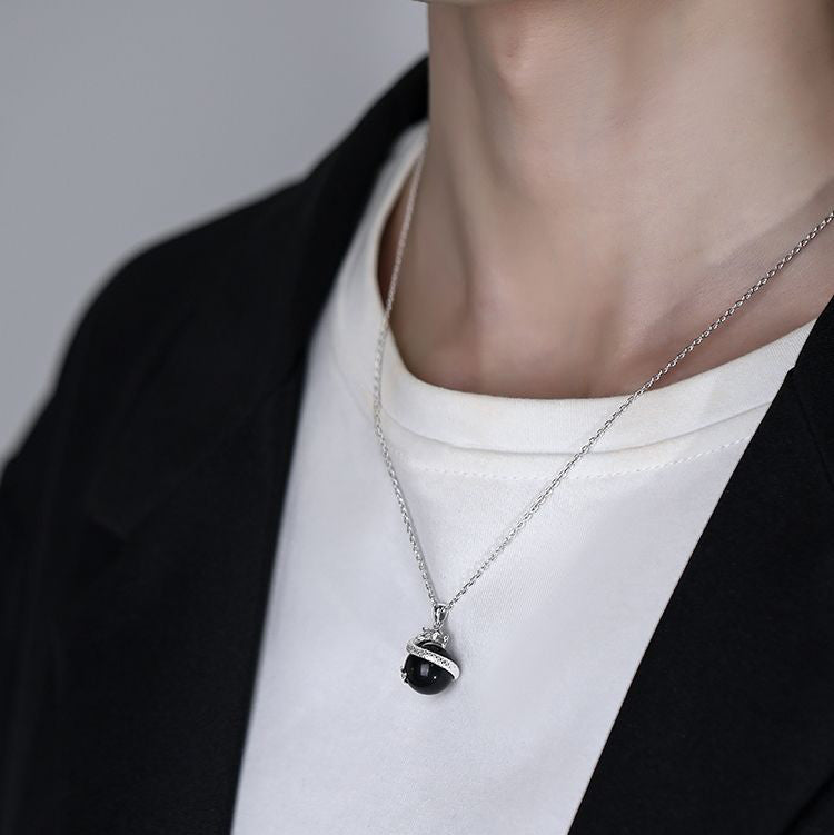 925 Sterling Silver Year of the Dragon Black Obsidian Fulfilment Necklace Pendant - Fortune & Karma