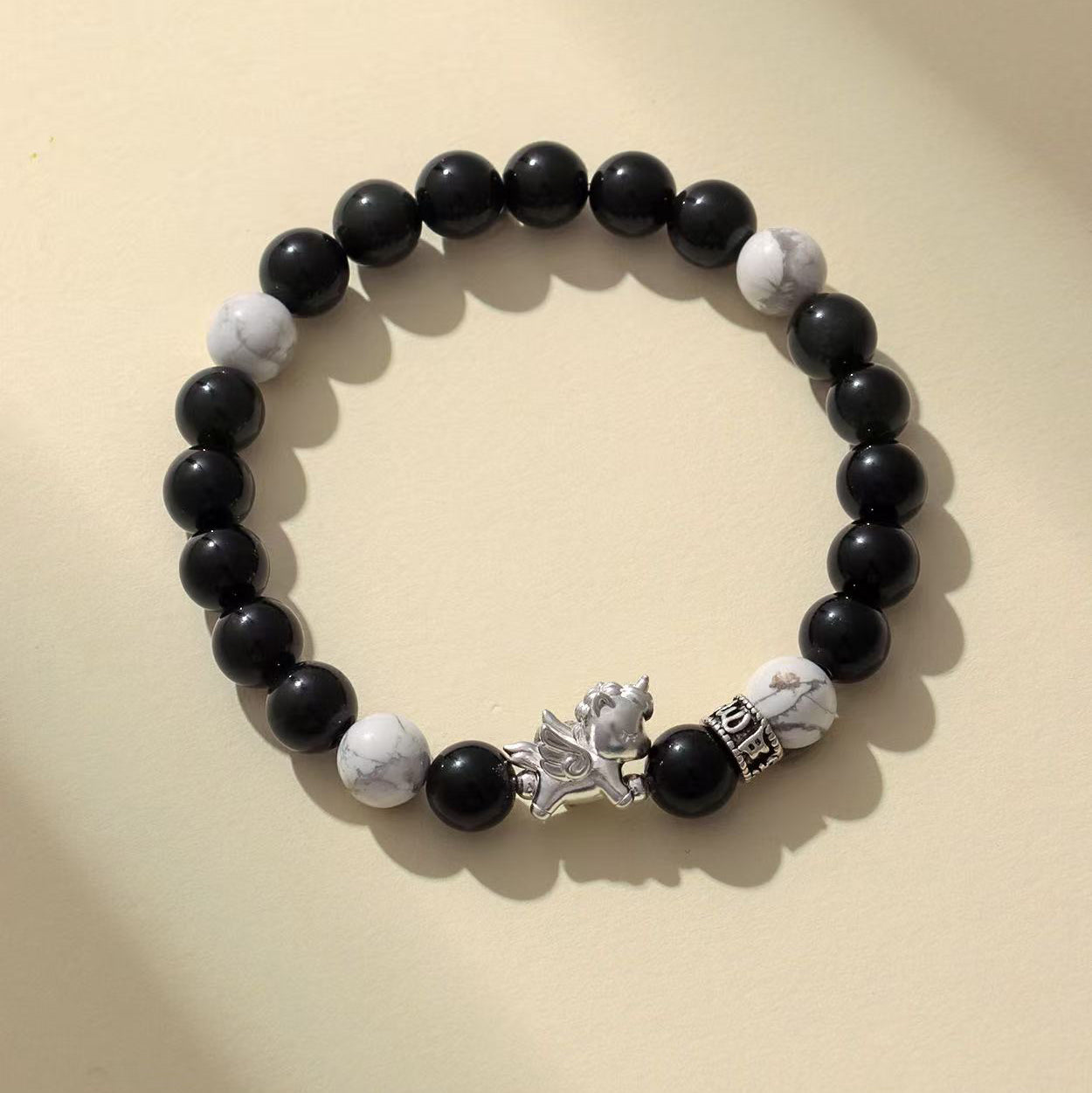 Fortune & Karma 999 Sterling Silver Pegasus Obsidian & Bodhi Seed Strength Bracelet