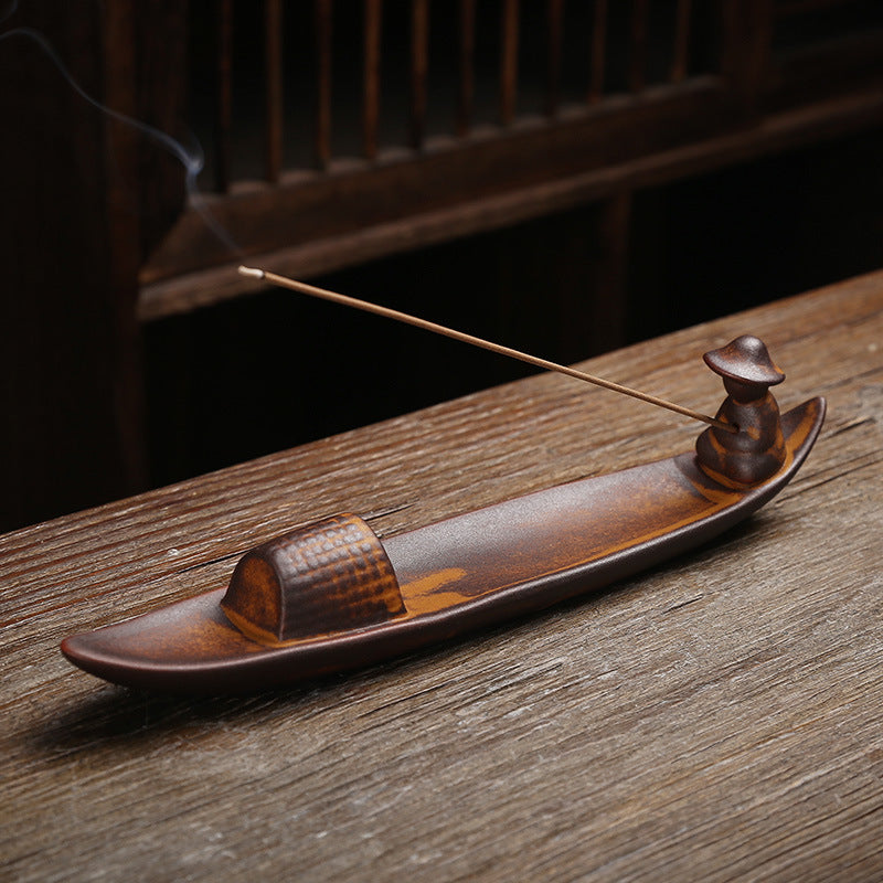 A Lonely Fisherman Afloat Ceramic Healing Incense Burner