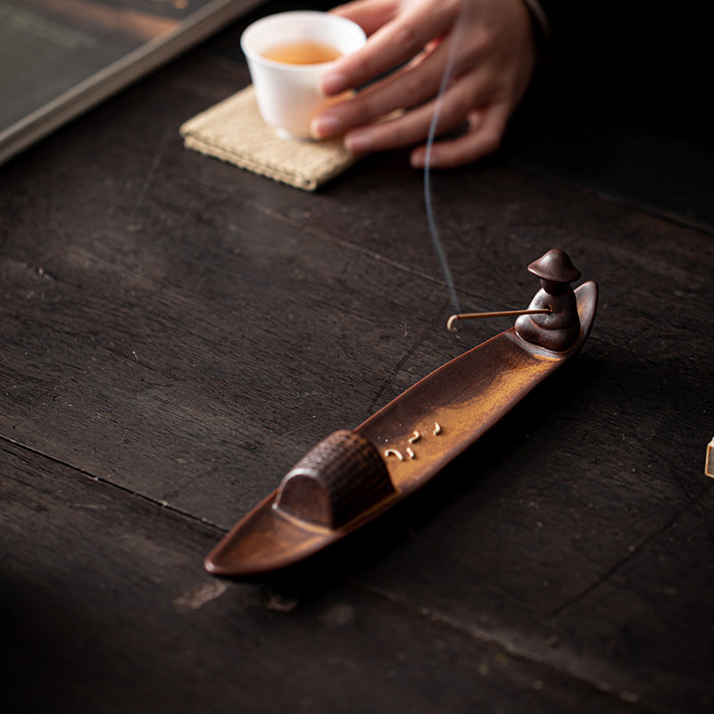 A Lonely Fisherman Afloat Ceramic Healing Incense Burner