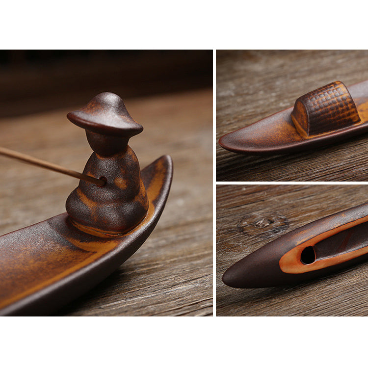 A Lonely Fisherman Afloat Ceramic Healing Incense Burner