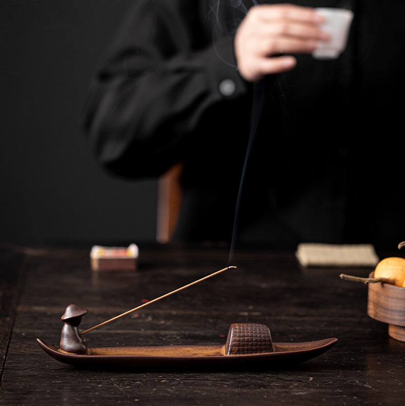 A Lonely Fisherman Afloat Ceramic Healing Incense Burner