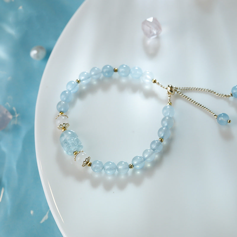 Aquamarine Strawberry Quartz Amethyst Moonstone PiXiu Healing Bracelet