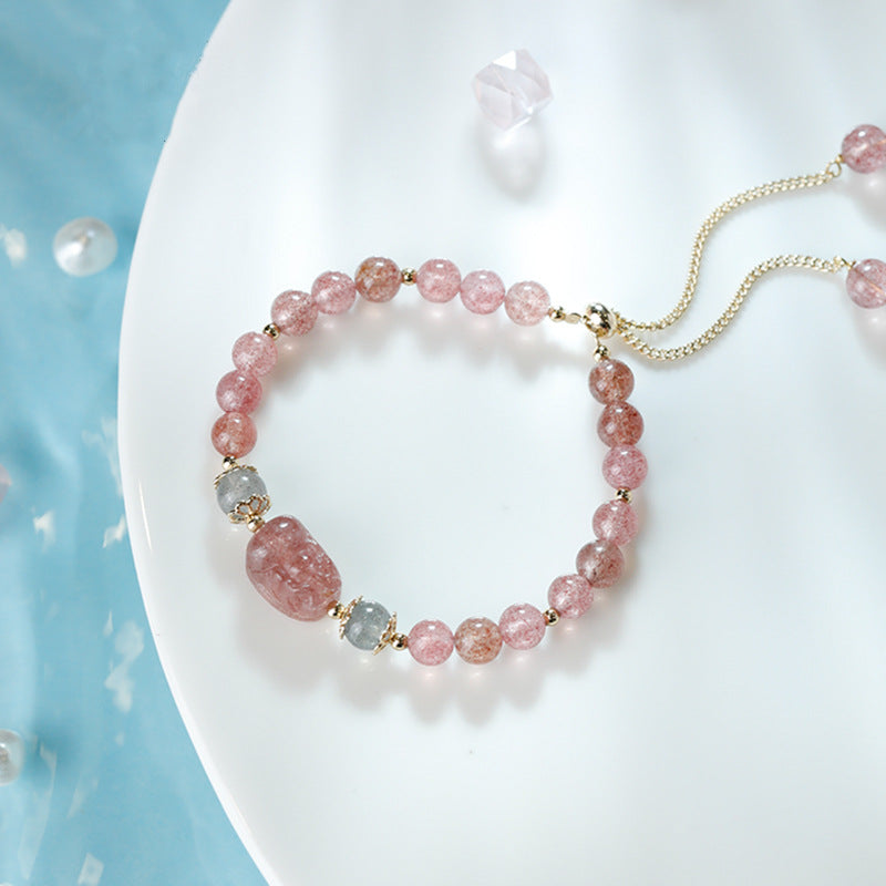 Aquamarine Strawberry Quartz Amethyst Moonstone PiXiu Healing Bracelet