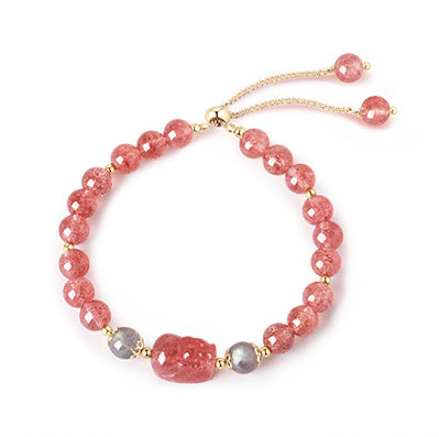 Aquamarine Strawberry Quartz Amethyst Moonstone PiXiu Healing Bracelet