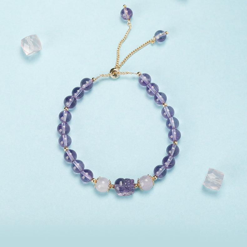 Aquamarine Strawberry Quartz Amethyst Moonstone PiXiu Healing Bracelet