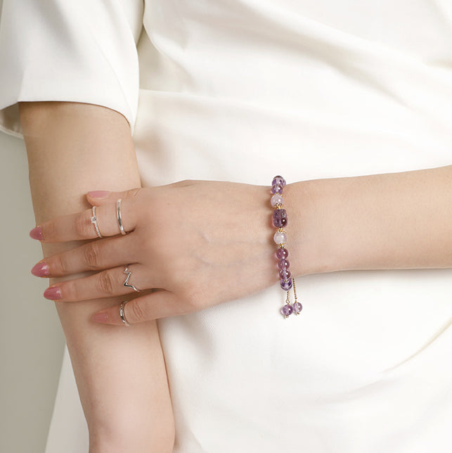 Aquamarine Strawberry Quartz Amethyst Moonstone PiXiu Healing Bracelet