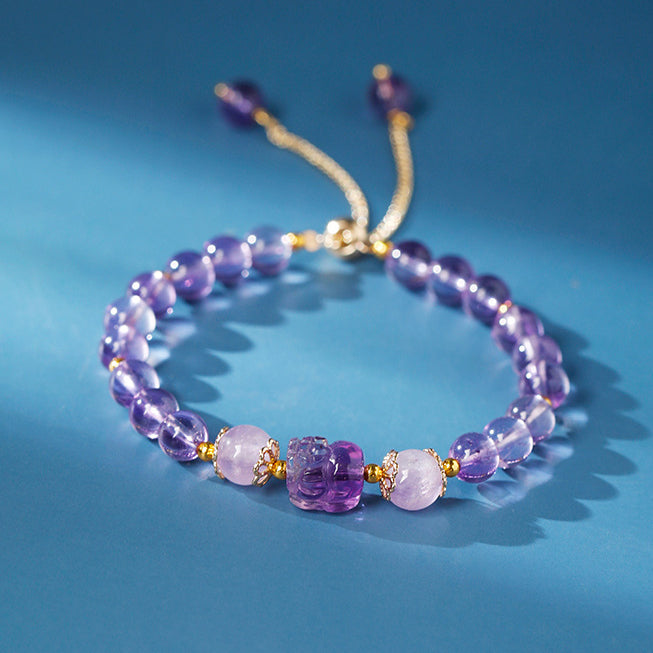 Aquamarine Strawberry Quartz Amethyst Moonstone PiXiu Healing Bracelet