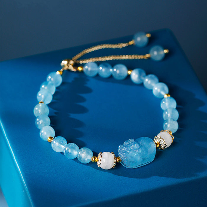Aquamarine Strawberry Quartz Amethyst Moonstone PiXiu Healing Bracelet