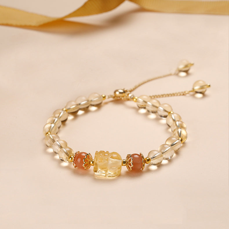 Aquamarine Strawberry Quartz Amethyst Moonstone PiXiu Healing Bracelet