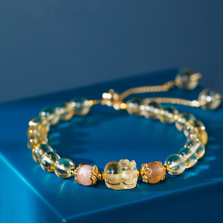 Aquamarine Strawberry Quartz Amethyst Moonstone PiXiu Healing Bracelet