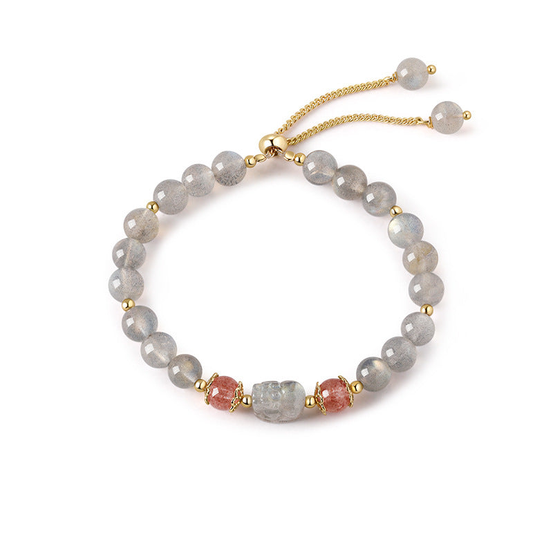 Aquamarine Strawberry Quartz Amethyst Moonstone PiXiu Healing Bracelet