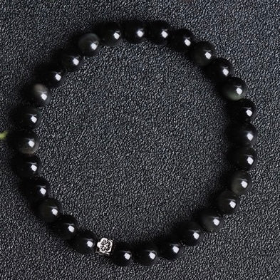 Black Obsidian Silver Flower Protection Bracelet