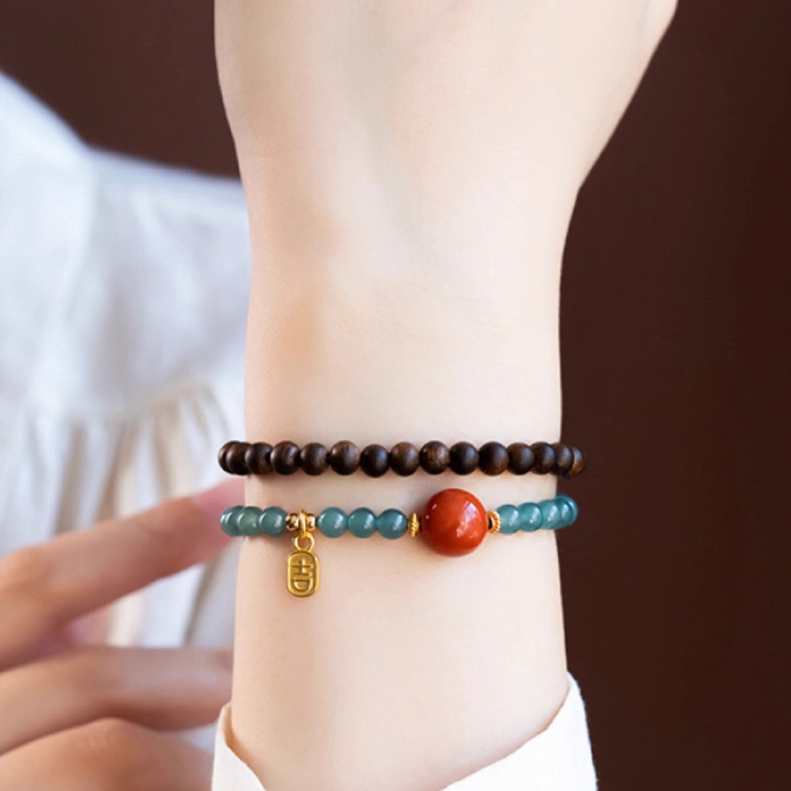 Blue Jade Agarwood Lucky Bracelet