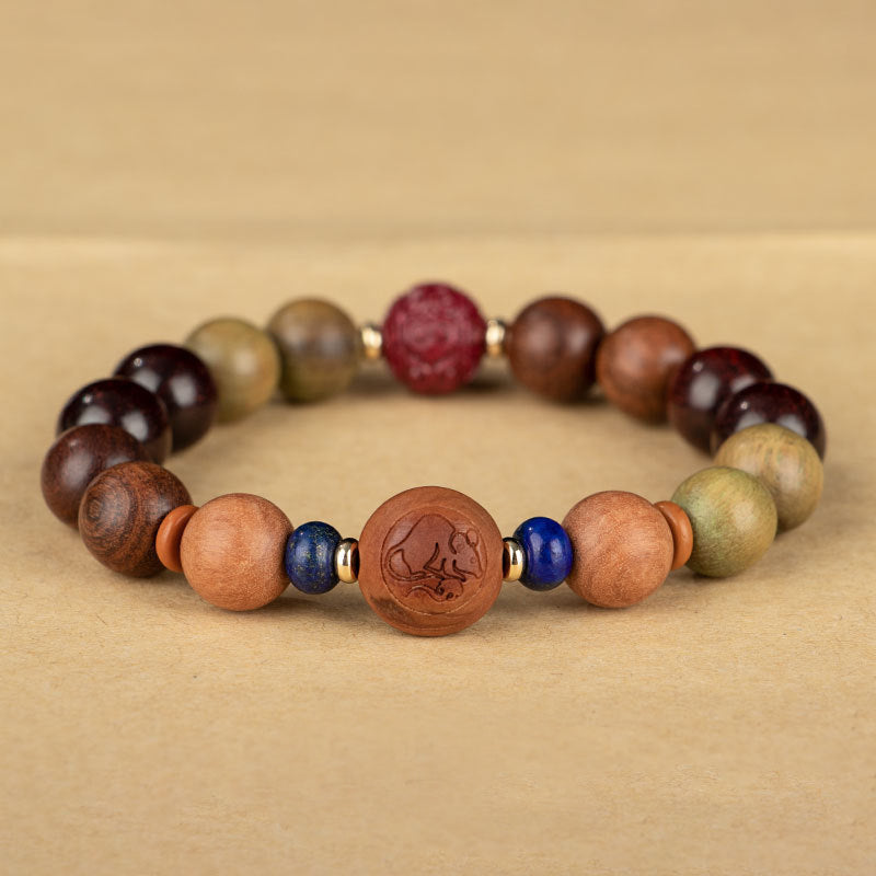 Chinese Zodiac Natural Green Sandalwood Protection Bracelet