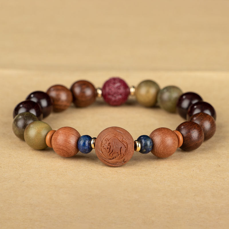 Chinese Zodiac Natural Green Sandalwood Protection Bracelet
