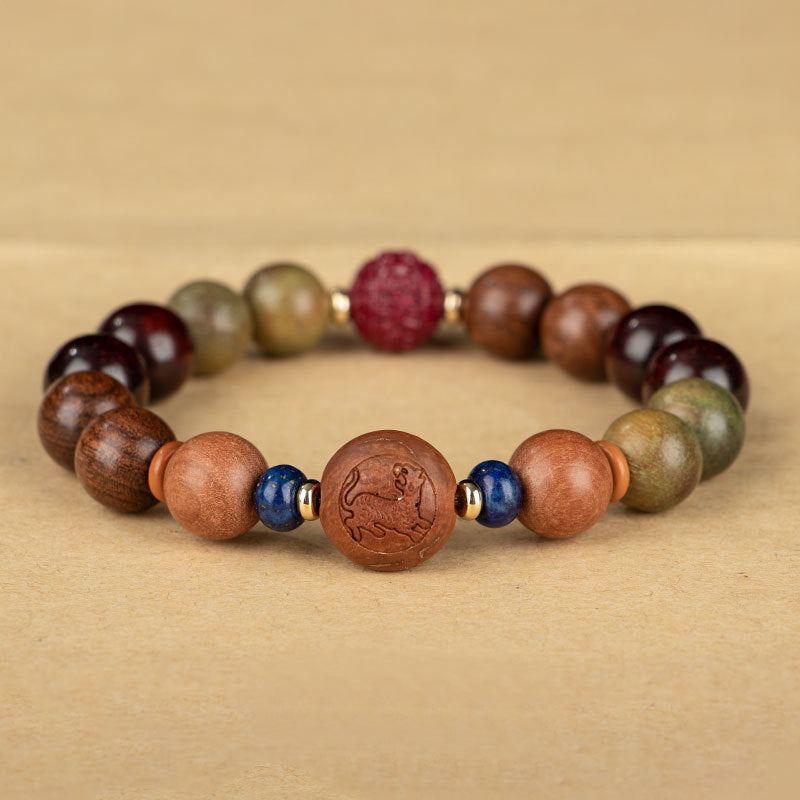 Chinese Zodiac Natural Green Sandalwood Protection Bracelet