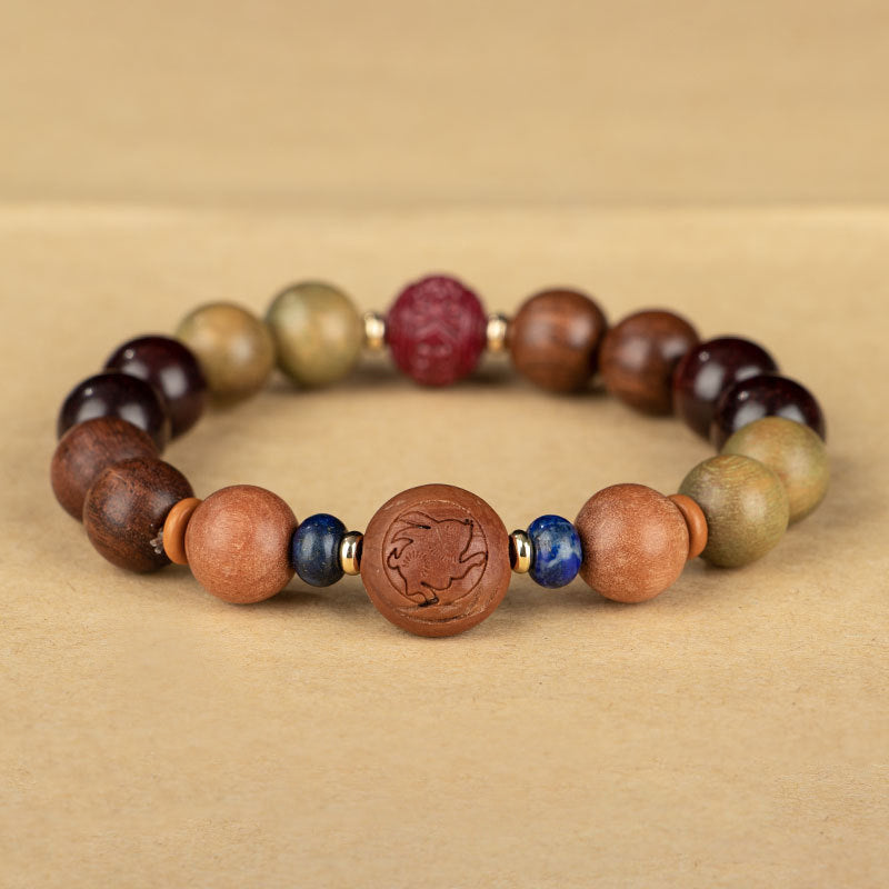 Chinese Zodiac Natural Green Sandalwood Protection Bracelet