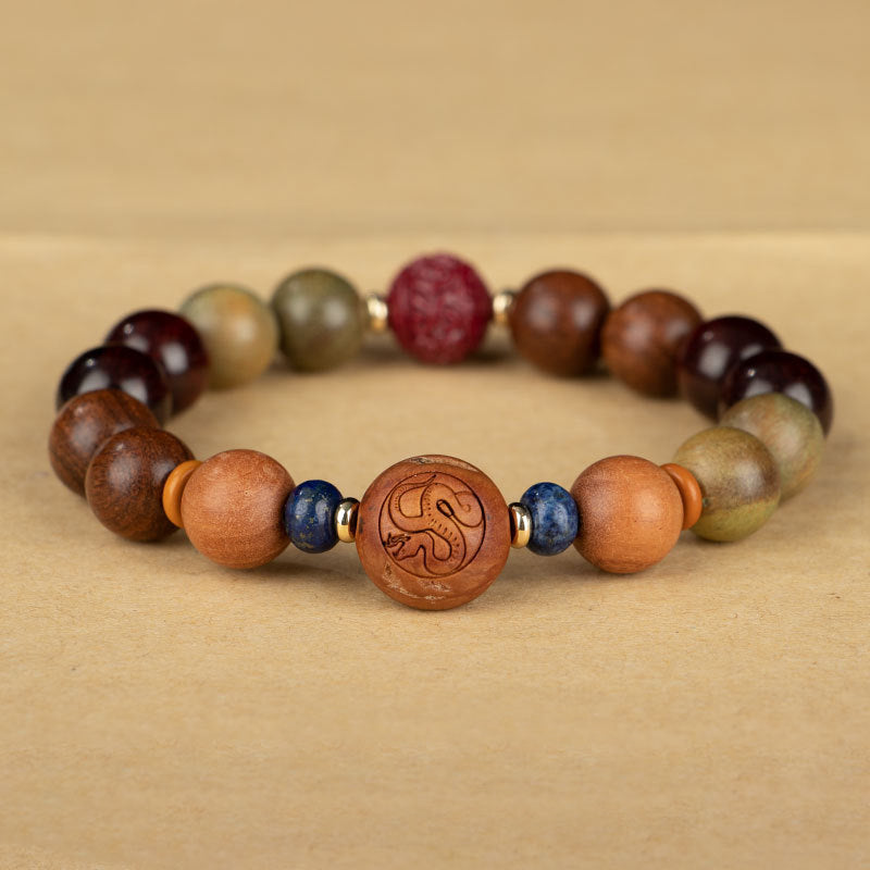 Chinese Zodiac Natural Green Sandalwood Protection Bracelet