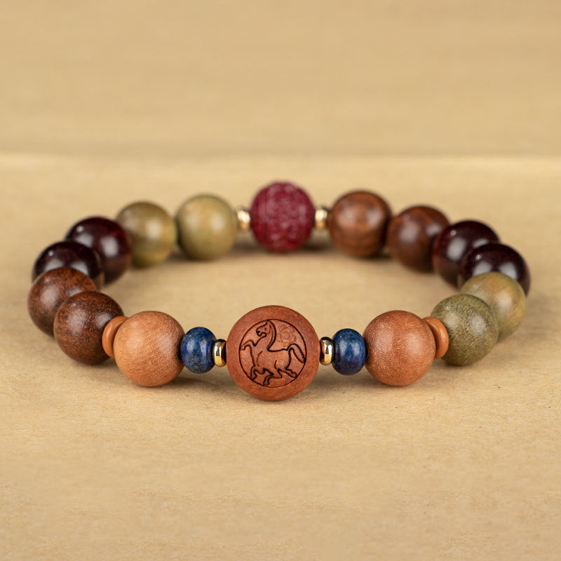 Chinese Zodiac Natural Green Sandalwood Protection Bracelet