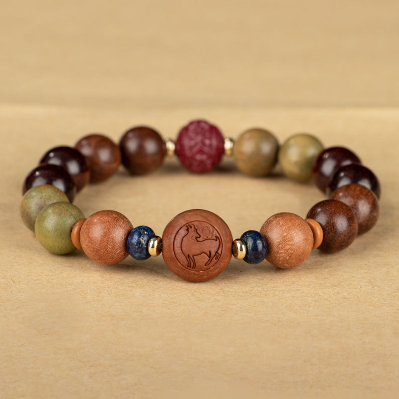 Chinese Zodiac Natural Green Sandalwood Protection Bracelet