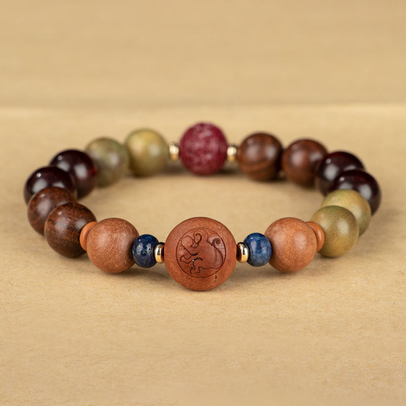 Chinese Zodiac Natural Green Sandalwood Protection Bracelet