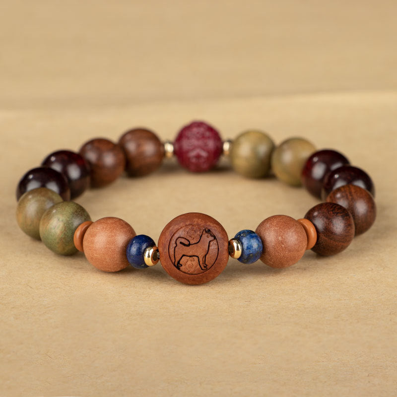 Chinese Zodiac Natural Green Sandalwood Protection Bracelet