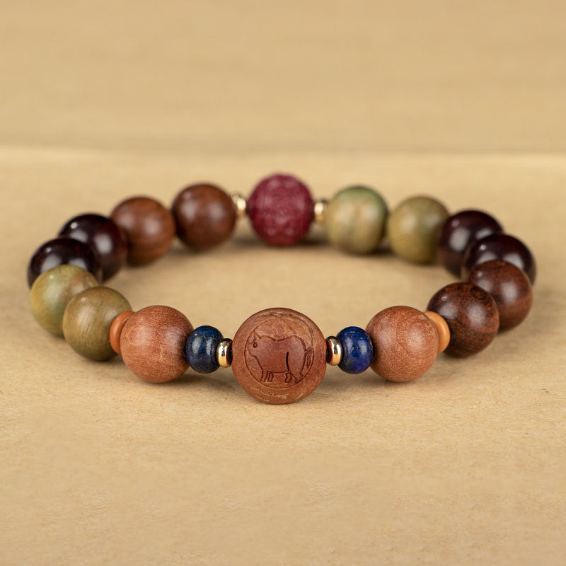 Chinese Zodiac Natural Green Sandalwood Protection Bracelet