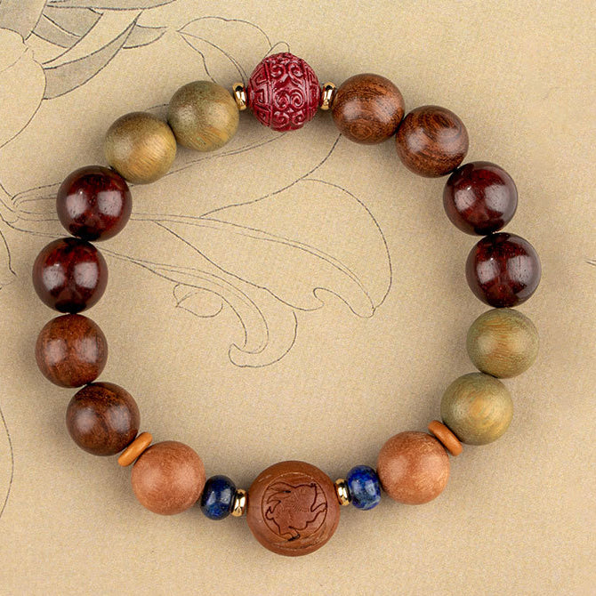 Chinese Zodiac Natural Green Sandalwood Protection Bracelet