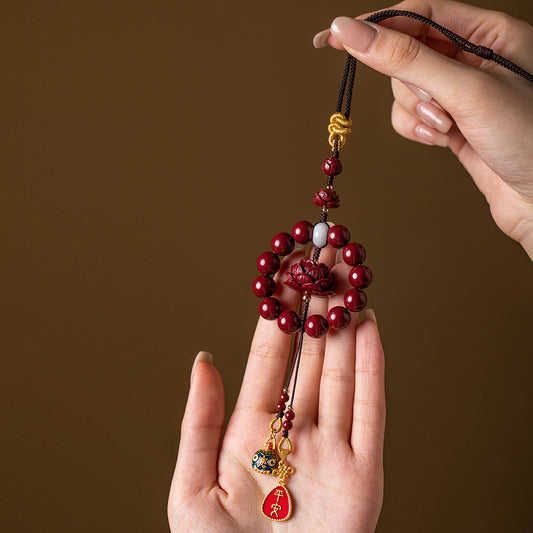 Fortune & Karma Cinnabar Lotus Peace Blessing Car Hanging Decoration