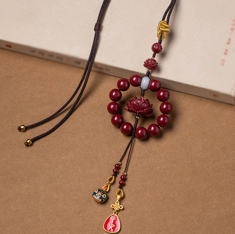 Fortune & Karma Cinnabar Lotus Peace Blessing Car Hanging Decoration