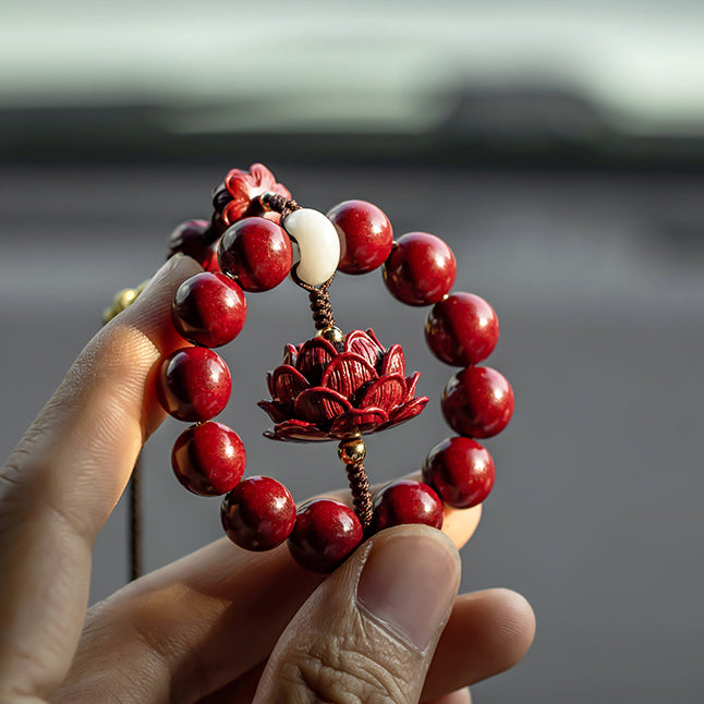 Fortune & Karma Cinnabar Lotus Peace Blessing Car Hanging Decoration