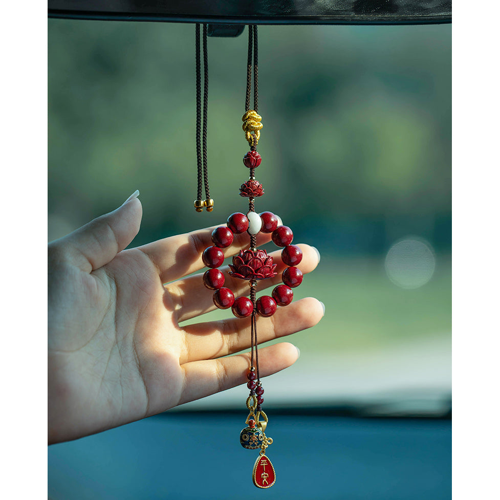Fortune & Karma Cinnabar Lotus Peace Blessing Car Hanging Decoration