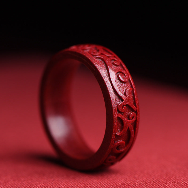 Cinnabar Om Mani Padme Hum Auspicious Clouds Blessing Ring