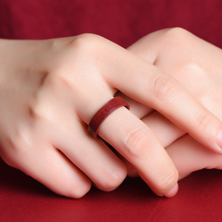 Cinnabar Om Mani Padme Hum Auspicious Clouds Blessing Ring