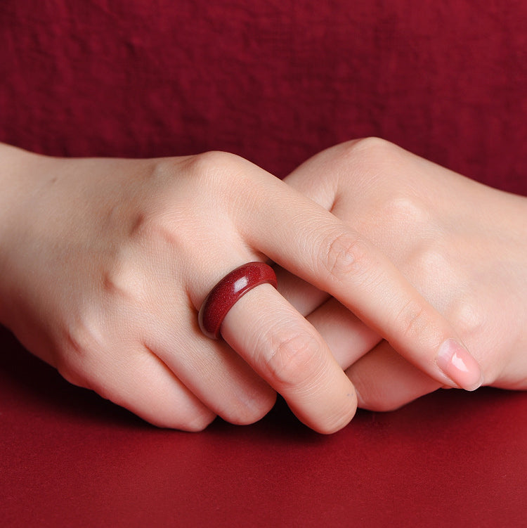 Cinnabar Om Mani Padme Hum Auspicious Clouds Blessing Ring