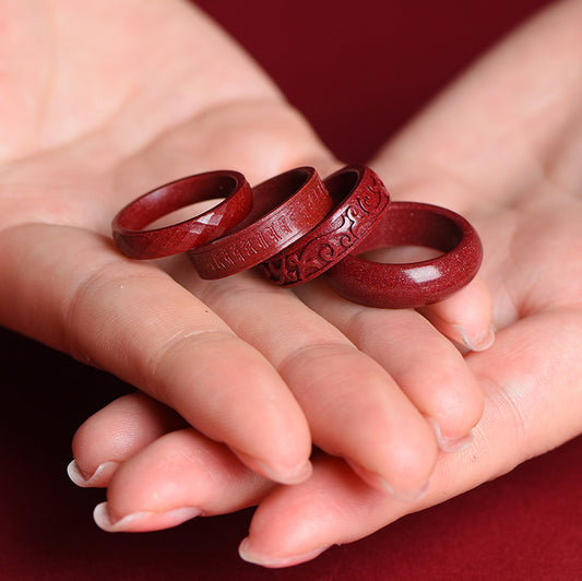 Cinnabar Om Mani Padme Hum Auspicious Clouds Blessing Ring