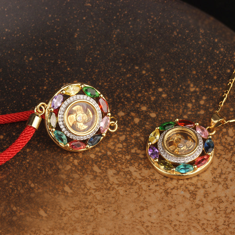 Colorful Zircon Copper Wealth Luck Rotation Bracelet Necklace Pendant