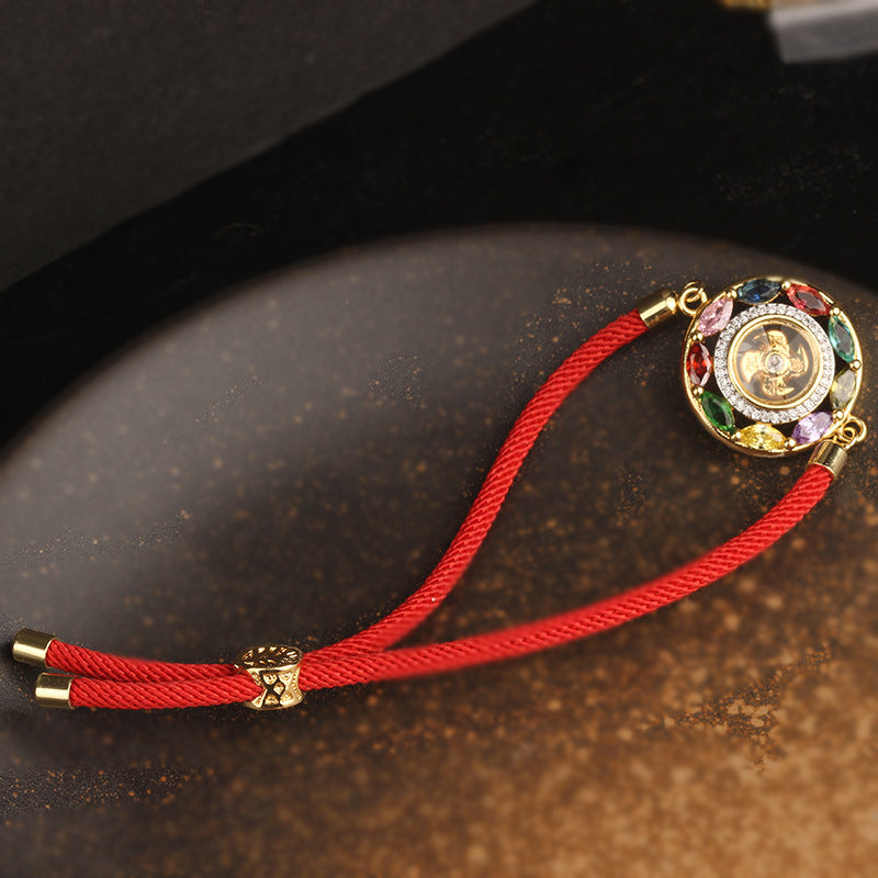 Colorful Zircon Copper Wealth Luck Rotation Bracelet Necklace Pendant