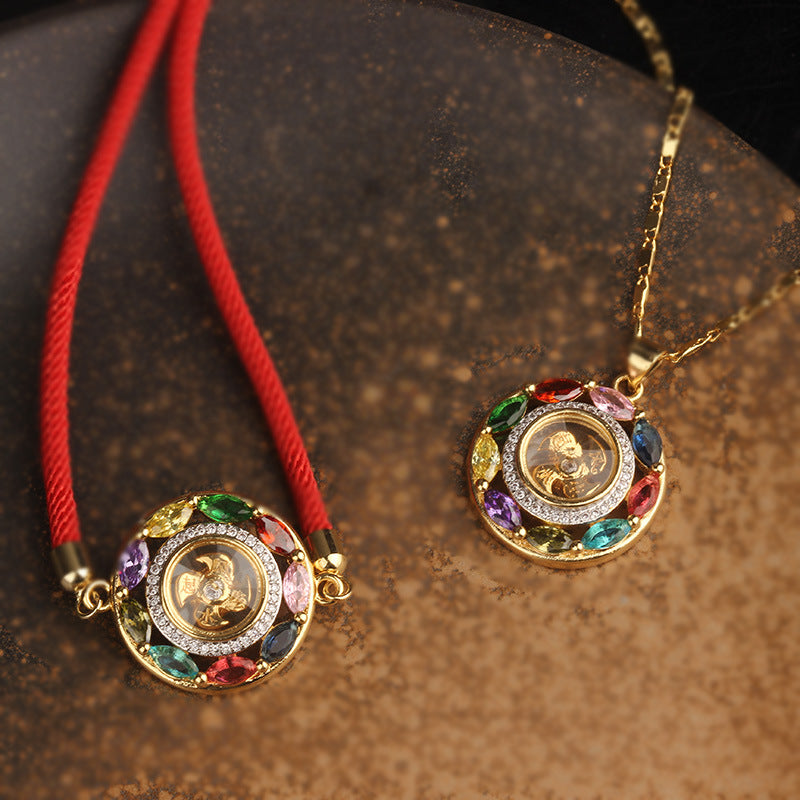 Colorful Zircon Copper Wealth Luck Rotation Bracelet Necklace Pendant