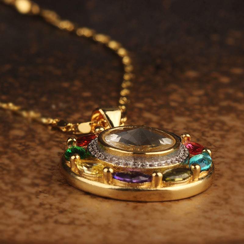 Colorful Zircon Copper Wealth Luck Rotation Bracelet Necklace Pendant